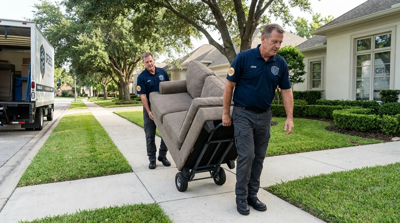 Local residential moving crew loading furniture in Sullivan City, TX
